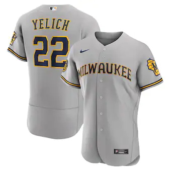 mens nike christian yelich gray milwaukee brewers road auth